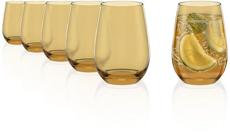 Verres à Eau Elements Kids Ambre Lot de 6 – Verres en Cristal 335ml pour Eau, Jus et Cocktails – Résistants aux Chocs et au Lave-Vaisselle – Design Coloré pour Usage Quotidien – Fabriqués en Allemagne