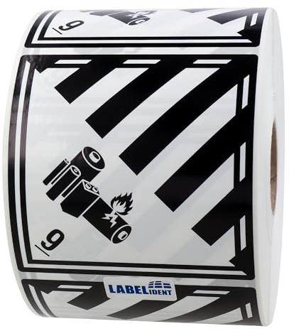 Labelident Gefahrgutaufkleber 100 x 100 mm - Gefahrgutetiketten Klasse 9A - 1.000 Etiketten auf 1 Rollen, PE-Folie (Polyethylen) schwarz-weiß
