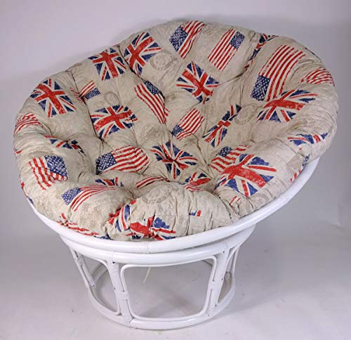 Rattan Papasansessel,Papasan Durchmesser 110 cm, Fb. weiß lackiert, Polster Mirha Leinen Bosten