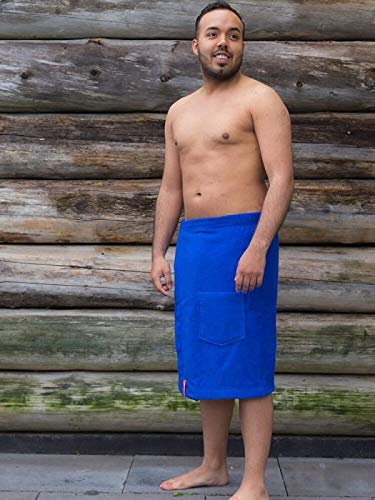 S< Toalla de sauna para hombre bordada con nombre, toalla de sauna con elástico y cierre de velcro, talla única para hombre (azul cobalto)