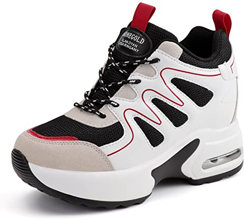 AONEGOLD Basket Femme Compensee Chaussure de Sport Gym Fitness Sneakers Basses Compensées Talon de 7 cm(Rouge,Taille 36)