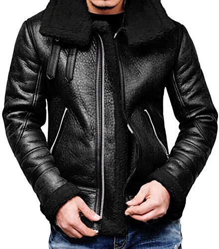 YEBIRAL Herren Lederjacke Winterjacke Dicke Warme Revers Kunstlederjacke Übergangsjacke Kunstleder gefütterter Vintage Jacke