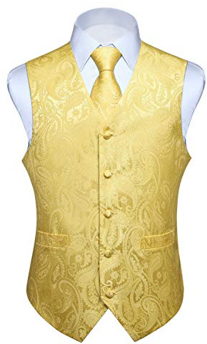 HISDERN Herren FLoral Hochzeit Weste Krawatte Einstecktuch Taschentuch Jacquard Weste Anzug Set