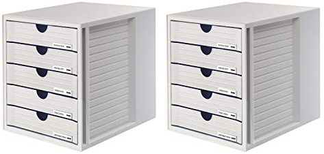 HAN Schubladenbox SYSTEMBOX 1450-11 in grau – Ordnungsbox DIN A4 – Aufbewahrungsbox mit geschlossenen Schubladen 2er Set