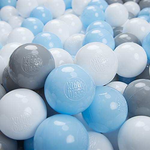 KiddyMoon 100/6Cm Kinder Bälle Für Bällebad Spielbälle Baby Plastikbälle Made In EU, Grau/Weiß/Babyblau