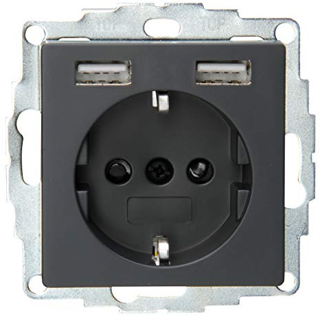 Kopp Athenis Unterputz Schutzkontakt-Steckdose mit 2 USB-Ladebuchsen, anthrazit, 296215182