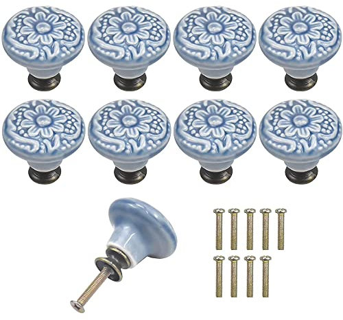 Willoo 9 Pezzi Maniglia Pomello Retrò, Manopole Per Cassetti, Pomelli Rotondi in Ceramica, Pomolo Per Mobile Con Viti per Armadi, Cassettiere, Specchiere, Armadi (Grigio)