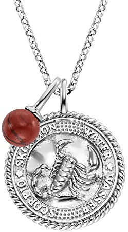 Engelsrufer Damen Halskette aus Sterling Silber und Sternzeichen Skorpion Anhänger - besetzt mit 5 Zirkonia Steinen und einem Roter jaspis Stein Anhänger - Länge: 50cm