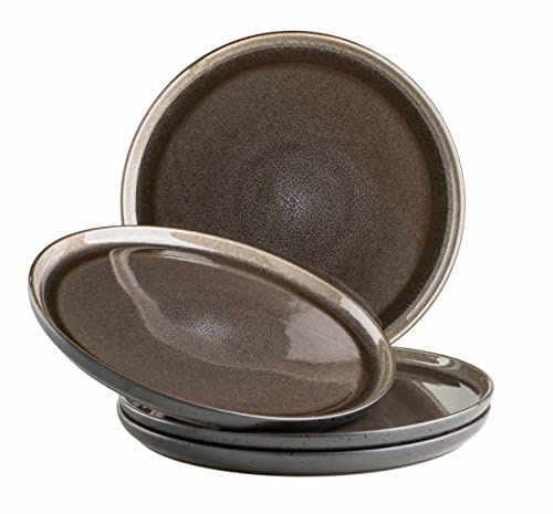 MÄSER Serie Niara, Modernes Speiseteller Set für 4 Personen in aufregendem Vintage Look, große flache Essteller aus Keramik, Steinzeug, Grau/Schwarz