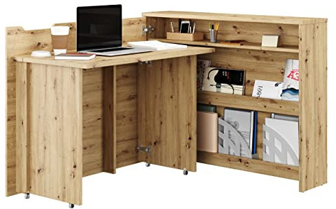 Mirjan24 Schreibtisch Ausziehbarer Work Concept, Eckschreibtisch, Arbeitstisch Computertisch, Eckschreibtisch, Winkelschreibtisch, Moderner Schranktisch (Eiche Artisan, Seite: Links)