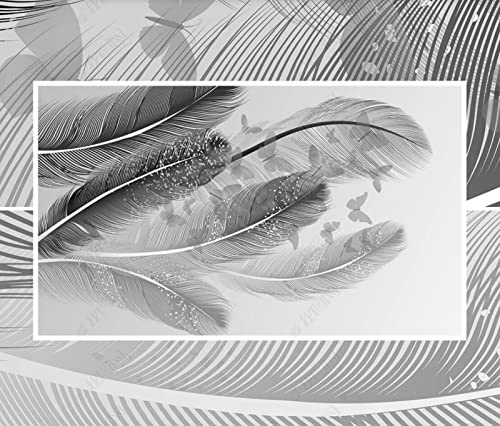 Papier Peint Panoramique Papillon Noir Et Blanc À Plumes Grises 3D Poster Mural pour Salon Chambre Décoration Murale