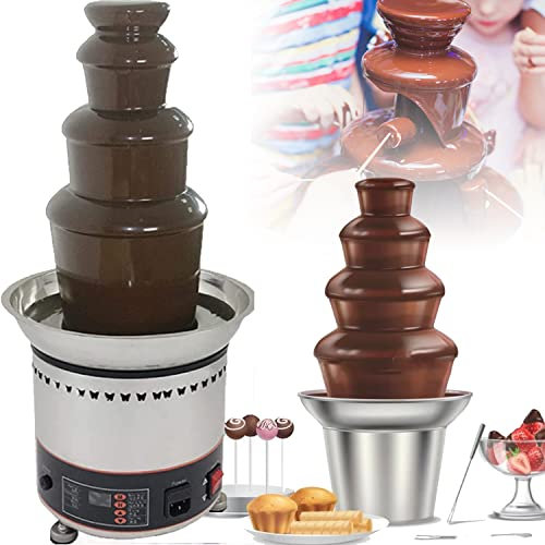 GBHJJ Catering Fuente de Chocolate eléctrica, Fuente de Chocolate de 4/5/6/7 Pisos - 300W, Torre de Acero Inoxidable de Altura, Capacidad 3Kg, Apta para Lavavajillas,4Tier