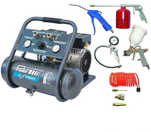 Compresseur coaxial silencieux 6L SIL6JPRO + Kit 8 accessoires raccords rapides PRODIF