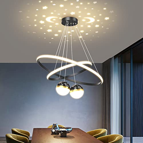 Bellastein Moderne LED Pendelleuchte Kreative LED Kronleuchtert Dimmbare Hängelampe moderner Deckenleuchter Modernes Hängeleuchte for Esszimmer Wohnzimmer Büro Küche (Schwarz,L40+60cm)