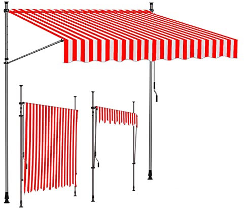 WOLWES Tenda da Sole per Esterno Senza Perforazione, Tenda da Sole per Esterno Avvolgibile con Manovella, Tenda da Sole per Esterno a Caduta Altezza Regolabile (Color : Red-White, Size : 3.5m/137in)