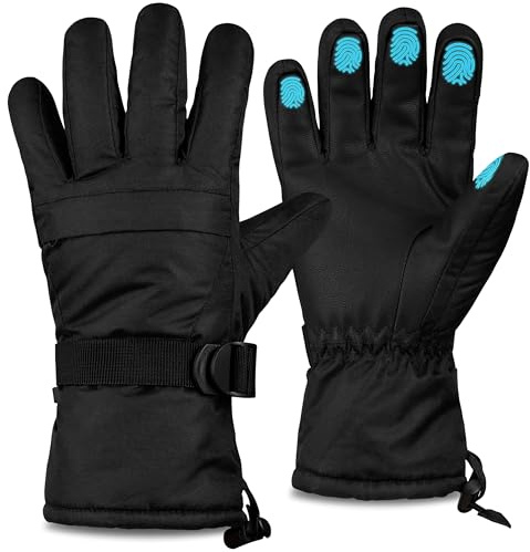 CityComfort Guantes de Esquí para Hombre, Guantes Térmicos Impermeables Táctiles, Guante Invierno Forrado Cálido Esquí Snowboard Nieve Frio L/XL (Negro)