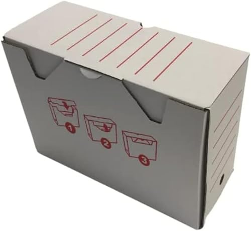 IDMENAGE arkivlåda – tillverkad av vit och röd kartong – storlek 335 x 100 x 245 mm – säljs i 12-pack