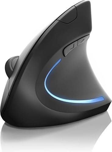 Wireless Ergonomic Mouse, Vertical Mouse with Storable USB Micro-receiver, 800-1600 DPI, 6 Buttons, Illuminated Mouse for Right Hand Users for PC, Laptop, Mac, Batteries Included – Black