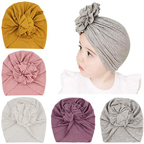 DRESHOW Babymütze Baby Turban Mütze Brötchen Knoten Kleinkinder Infant Beanie Mütze Baby Mädchen Jungen Weiche Kleinkind Mütze 5 Stück