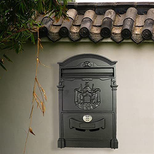 Vintage Metal With Combination Lock Garden Ornament Coded Lock Letterbox Wall-mounted Lockable Post Box (Color : 2)