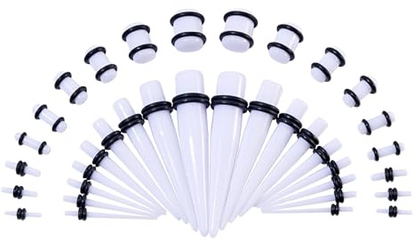 Longbeauty 18 Paare Ohr Dehnstäbe Set Ohr Acryl Dehnung Kit Set Piercing Tapers Knochenstabs Dehnungsset 1,6mm-10mm, Weiß