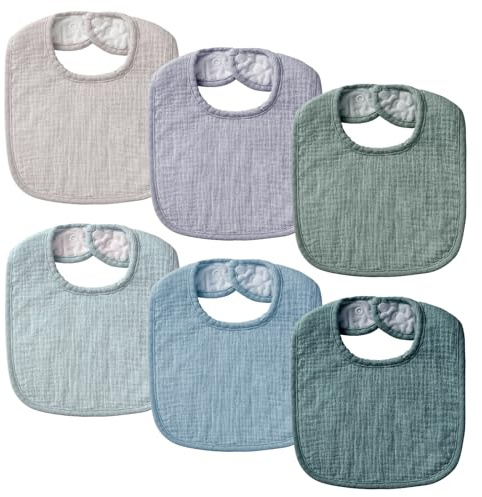 POIKSHARK 6-pack Baby Bibs for Unisex Boys Girls, Muslin Drooling and Teething Bibs for Infant, Newborn, Soft Cotton Baby Drool Bibs - Green