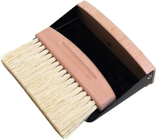 Yitobici Set pala e scopa, scopa da tavolo, set spazzatrice da tavolo in legno e metallo, mini paletta e scopa a mano, setole in nylon, nero