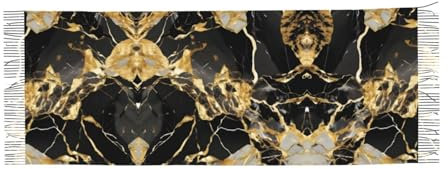 idubi Goldener Schal mit schwarzer Marmorstruktur für Männer und Frauen, Kaschmir-Schal, Winterschal, weich, klassisch, warm, Schwarz, Einheitsgröße, Schwarz , One size