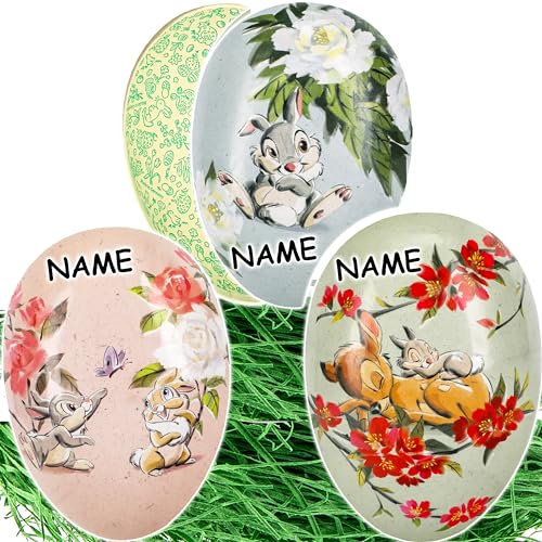 alles-meine.de GmbH 10 Stück - Ostereier - Eier zum Befüllen + Ostergras - Anzahl frei wählbar - Bambi - Hase Klopfer - 15 cm - inkl. Name - Füll - Pappei - Deko Pappe Papp Pappe..