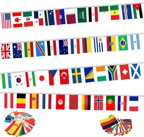 Bandiera della Coppa del mondo di calcio, 20x30cm-22m Bandiere del Mondo, Decorazione della Coppa del mondo, Per eventi calcistici,Calcio Casa, Giardino, Festa e Partito(1 pezzo)