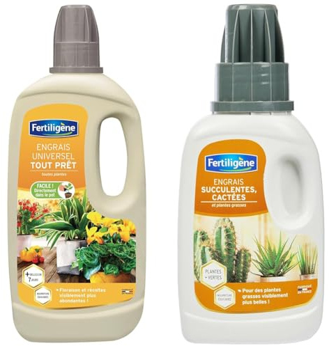 FERTILIGENE FUPAL1 - Engrais Liquide Universel 1 L - Plantes plus belles en 7 jours & FECA250 - Engrais Liquide Succulentes, Cactées 250ml -Des plantes plus vertes en 7 jours
