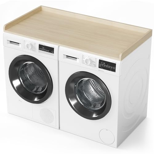 SpaceAid Copertura in legno per lavatrice e asciugatrice, con bordo, 137,2 cm di larghezza x 69,8 cm di profondità, organizer per lavatrice e asciugatrice, cesto portabiancheria (rovere)