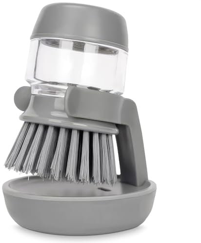 AIMIXUN Spazzola per Piatti con Dispenser di Detersivo, Spazzola da Cucina con Supporto Spazzola per Piatti con Dispenser di Sapone per Piatti, Pentole, Pentole, Padelle, Lavandino
