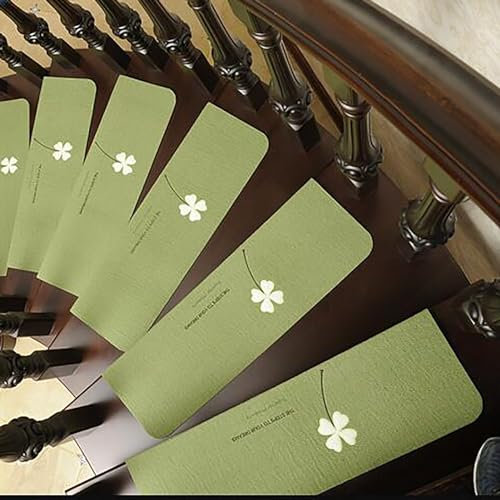 XRRJFYH Stufenmatten Innen Frei Zuschneidbar Treppenteppich 15 Stück Treppenstufen Matten Selbstklebend Treppen Teppich Treppenstufen Ohne Kleben(Green,70x70cm/27.5x27.5in)