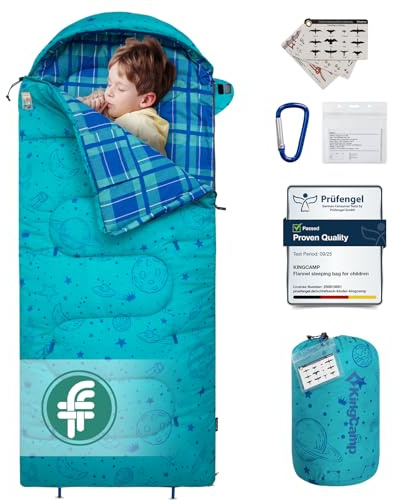 KingCamp Kids Sleeping Bag, Flannel Sleeping Bag for Outdoor Use, Multifunctional Portable Blanket Sleeping Bag, Warm and Comfortable, Water-Resistant, Unfoldable, Perfect for Camping, Traveling