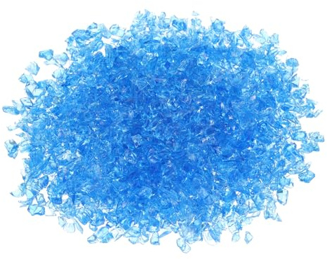 QUARKZMAN 0,66 Pfund Feuerglasstein, 3-6mm Hochglanz reflektierende Feuertischglassteine für Kamin Feuertisch Haus Garten Dekoration, Vasenfüller, Landschaftsgestaltung, Hellblau