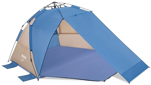Bestway Strandmuschel Beach Dome, 234 x 240 x 125 cm, 4 Personen, SwiftClick-System, UPF 80 Sonnenschutz, Reißverschluss-Eingang, Netz-Seitenfenster, Sandtaschen, Tasche, PA-beschichtetes Polyester