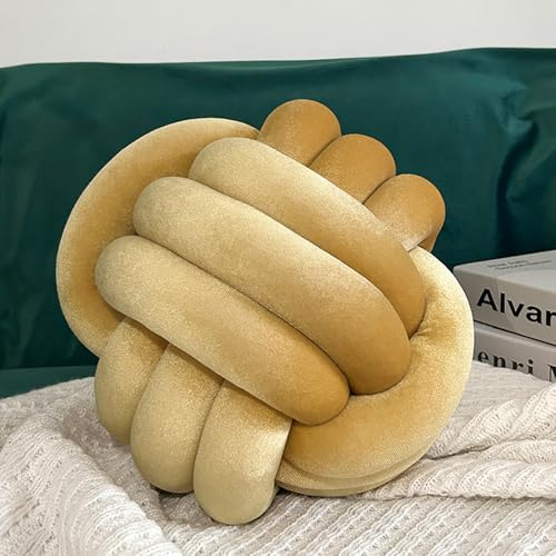 Ueiwffzo Knotenkissen Zierkissen, Aesthetic Room Decor Knoten Kissen Kuschelkissen, Weiche Flauschige Sofakissen Aesthetic Kissen Dekokissen für Sofa Bett Boden Deko (Gold,22 cm)