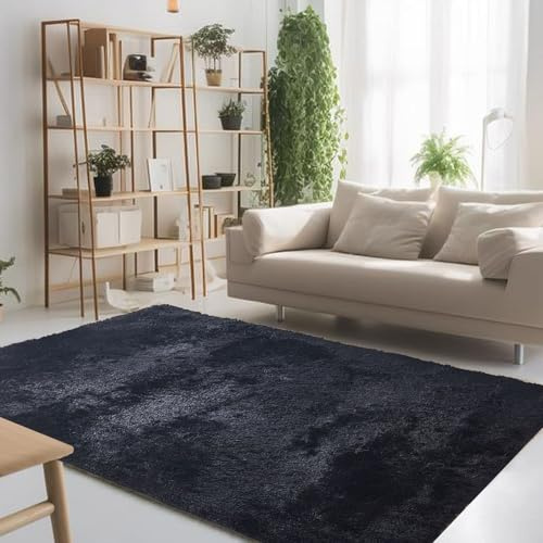STGAO Hochflor Teppich 135 x 300 cm Waschbar Aesthetic Teppiche Super Soft für Schlafzimmer, Wohnzimmer, Babyzimmer, Mädchenzimmer, Schwarz