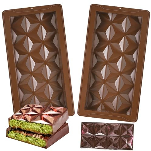 Hejo 2 Piezas Moldes de Chocolate Oscuro, Molde Turron Silicona Grueso, Molde para Chocolate Silicona No Pegajosos, Molde Barra de Caramelo Grandes para Chocolate, Jalea Dulce, Hielo (Marrón)