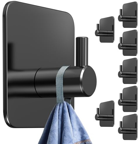 4smile Handtuchhalter ohne Bohren, 8 Stück, Schwarz | Handtuchhaken Bad, Klebehaken modern, stilvoll - Haken selbstklebend extra-stark mit 3M-Klebe-Pads, Wandhaken