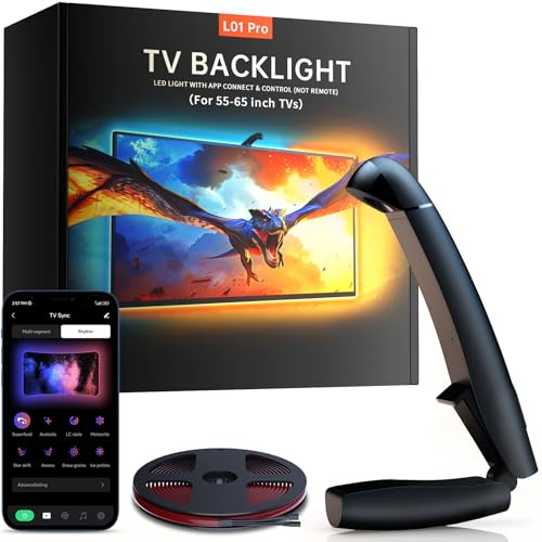 Gvyugke TV Hintergrundbeleuchtung, 4,5 Meter Sync TV Led Strip für 55-65 Zoll TVs und PC-Monitore, TV LED Hintergrundbeleuchtung mit Sensor, Smart-App-Steuerung, Spiel-& Musik-Sync