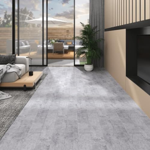 Juroupi PVC Laminat Dielen Selbstklebend PVC Bodenbelag Selbstklebend Laminatboden Bodenaufkleber 5,02 m² 2 mm Zementgrau