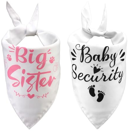 BOXOB 2pcs Bandana Chien Annonce Grossesse, Bavoir Bandana Triangulaire pour Animal de Compagnie Sécurité Bébé en Formation Bandana pour Chien Grande Sœur Révélation du Sexe de l'Animal Cadeau