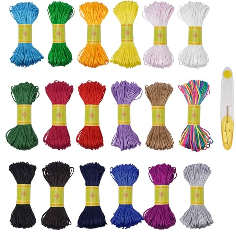 FOGAWA 18 Rouleaux Fil pour Bracelet Fil Nylon pour Bracelet et Bijoux 1.5mm * 20m Fil Soie Cordon Bracelet Corde à Queue de Rat en Satin pour Bracelet Collier Fabrication de Bijoux