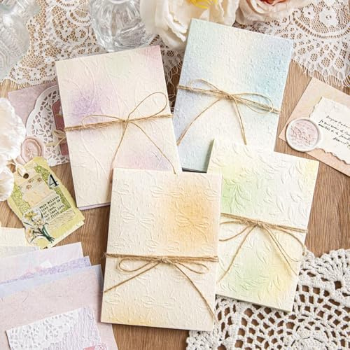 Acidea 92Pcs Scrapbook Paper, Watercolored Embossed Textured Paper, 4 Pack Mix Colorful Decorative Paper for Scrapbooking Planner Junk Journal Supplies Collage, 3.9x5.5in