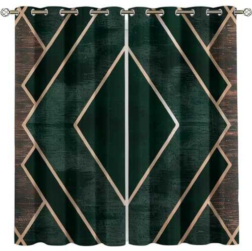 Kinder Gardinen Kinderzimmer Junge Mädchen Blickdicht Grün-Gold-Schwarz-Overlay-Kunst 200X214Cm 2Er Set Verdunkelungsvorhang Thermovorhang Hitzeschutz Vorhänge Wohnzimmer Schlafzimmer Vorhänge Mit
