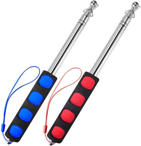 ZYWQ Telescopic Flag Pole, 2M Stainless Steel Handheld Flag Pole - Lightweight Stainless Steel with Anti-Slip Grip - Collapsable Flag Pole for Tour Guides & Pointer for Teachers (2PCS Red+Blue)
