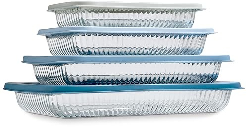 COOK WITH COLOR 8 PC. Glass Baking Dish Set with Lids - Deep Casserole Dish, Glass Food Container, Oven, Freezer and Microwave Safe, Clear Container, Mint