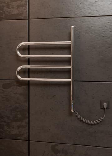 Elna Handtuchheizkörper Edelstahl 304 – 53W 635x460 mm – Elektroheizkörper mit Thermostat & Timer – 2 Drehbare Arme – IP44 – Wandmontage